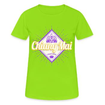 Chiang Mai Stadt in Thailand Elefanten Souvenir - Frauen T-Shirt atmungsaktiv - Neongrün - Vorne - AI Model Female 172 dark (172cm)