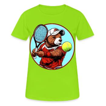 Bären Tennisspieler / Tennis Bär - Frauen T-Shirt atmungsaktiv - Neongrün - Vorne - AI Model Female 172 dark (172cm)