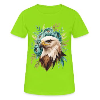 Adlerkopf mit Blütenkranz - Frauen T-Shirt atmungsaktiv - Neongrün - Vorne - AI Model Female 172 dark (172cm)