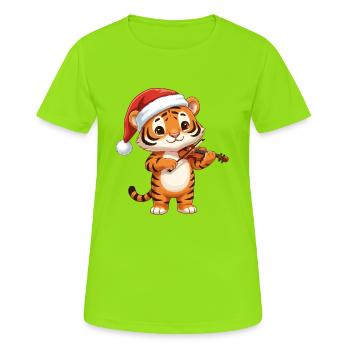 Weihnachts-Tigerkatze spielt Geigenkunst - Frauen T-Shirt atmungsaktiv - Neongrün - Vorne - AI Model Female 172 dark (172cm)