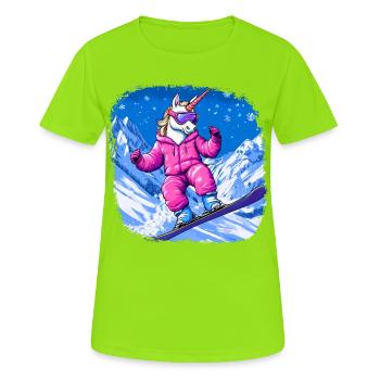 Einhörner Snowboard - Frauen T-Shirt atmungsaktiv - Neongrün - Vorne - AI Model Female 172 dark (172cm)