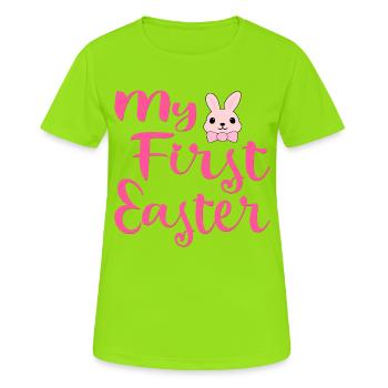 Mein erster Osterhase - Frauen T-Shirt atmungsaktiv - Neongrün - Vorne - AI Model Female 172 dark (172cm)