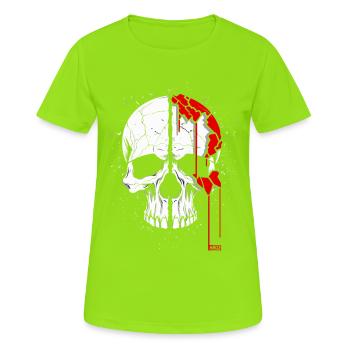 Geteilter Totenkopf mit roter Farbe - Frauen T-Shirt atmungsaktiv - Neongrün - Vorne - AI Model Female 172 dark (172cm)