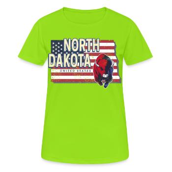 North Dakota Vereinigte Staaten Vintage USA Design - Frauen T-Shirt atmungsaktiv - Neongrün - Vorne - AI Model Female 172 dark (172cm)
