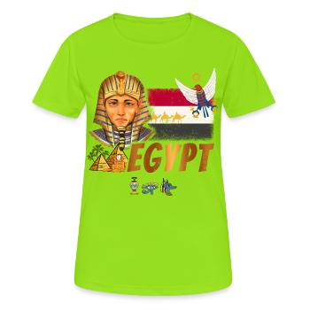 Ägypten Vintage Pharao mit Fahne und Pyramiden - Frauen T-Shirt atmungsaktiv - Neongrün - Vorne - AI Model Female 172 dark (172cm)