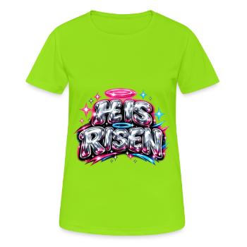 He is risen Streetwear - Frauen T-Shirt atmungsaktiv - Neongrün - Vorne - AI Model Female 172 dark (172cm)