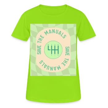 Save The Manuals Design für Petrolheads - grün - Frauen T-Shirt atmungsaktiv - Neongrün - Vorne - AI Model Female 172 dark (172cm)