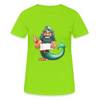 Meerheld mit Bart und Flosse - Frauen T-Shirt atmungsaktiv - Neongrün - Vorne - AI Model Female 172 dark (172cm)