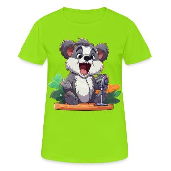 KoaKoala Karaoke auf Bühne - Frauen T-Shirt atmungsaktiv - Neongrün - Vorne - AI Model Female 172 dark (172cm)