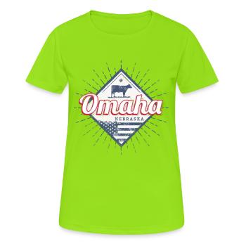 Souvenir des États-Unis à Omaha City, Nebraska - T-shirt respirant Femme - vert néon - Devant - AI Model Female 172 dark (172cm)