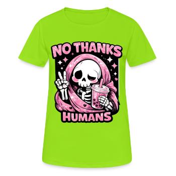 No Thanks Humans süßer Sensenmann Bubble Tea - Frauen T-Shirt atmungsaktiv - Neongrün - Vorne - AI Model Female 172 dark (172cm)