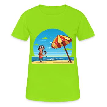 Strandgesang unter Sonnenschirm - Frauen T-Shirt atmungsaktiv - Neongrün - Vorne - AI Model Female 172 dark (172cm)
