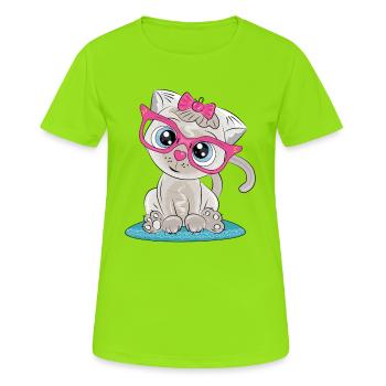 Kätzchen mit rosa Brille und Schleife - Frauen T-Shirt atmungsaktiv - Neongrün - Vorne - AI Model Female 172 dark (172cm)