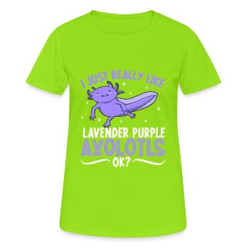 Ich liebe meinen Lavender Purple Axolotl - Frauen T-Shirt atmungsaktiv - Neongrün - Vorne - AI Model Female 172 dark (172cm)