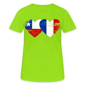 Cœur du drapeau Chili et de la France utilisé - T-shirt respirant Femme - vert néon - Devant - AI Model Female 172 dark (172cm)