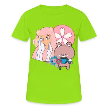 Kawaii Bear & Heure du thé inclusif - T-shirt respirant Femme - vert néon - Devant - AI Model Female 172 dark (172cm)
