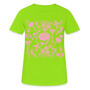Pfingstrosen für immer L Botanische Pfingstrosen L Rosa - Frauen T-Shirt atmungsaktiv - Neongrün - Vorne - AI Model Female 172 dark (172cm)