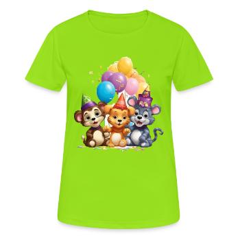 Tierfreunde Geburtstagsbande - Frauen T-Shirt atmungsaktiv - Neongrün - Vorne - AI Model Female 172 dark (172cm)