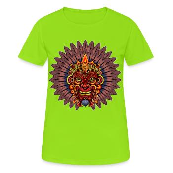 Masque tribal puissant du guerrier aztèque - T-shirt respirant Femme - vert néon - Devant - AI Model Female 172 dark (172cm)
