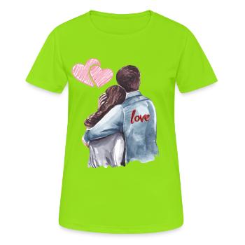 Love Forever – Romantic Couple in Embrace - Women's Breathable T-Shirt - neon green - Front - AI Model Female 172 dark (172cm)