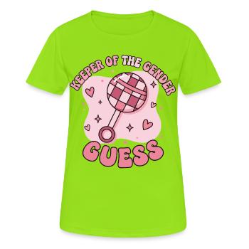 Geschlechtsenthüllung: Hüter des Geschlechts: Rate mal, Mama Papa - Frauen T-Shirt atmungsaktiv - Neongrün - Vorne - AI Model Female 172 dark (172cm)