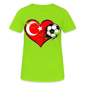 Türkei Flagge Fußball mit Herz used - Frauen T-Shirt atmungsaktiv - Neongrün - Vorne - AI Model Female 172 dark (172cm)