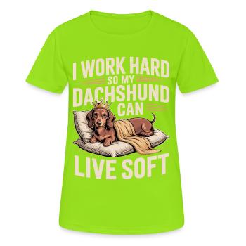 Dackelkönig: Luxuriöses Hundenglück - Frauen T-Shirt atmungsaktiv - Neongrün - Vorne - AI Model Female 172 dark (172cm)