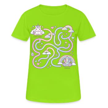 Sentier arc-en-ciel avec Labyrinthe de Licornes - T-shirt respirant Femme - vert néon - Devant - AI Model Female 172 dark (172cm)