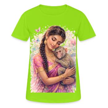 Indian Spring - Portrait with Little Monkey - Women's Breathable T-Shirt - neon green - Front - AI Model Female 172 dark (172cm)