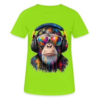Farbiger Affe mit Kopfhörern und Sonnenbrille - Frauen T-Shirt atmungsaktiv - Neongrün - Vorne - AI Model Female 172 dark (172cm)