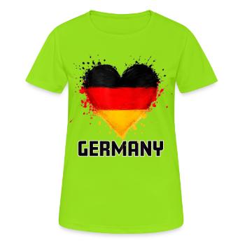 Herz-Splash der deutschen Flagge - Frauen T-Shirt atmungsaktiv - Neongrün - Vorne - AI Model Female 172 dark (172cm)
