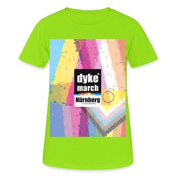 Dyke March Nbg 2026 - Frauen T-Shirt atmungsaktiv - Neongrün - Vorne - AI Model Female 172 dark (172cm)