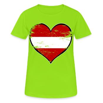 Österreich Herzflagge used - Frauen T-Shirt atmungsaktiv - Neongrün - Vorne - AI Model Female 172 dark (172cm)
