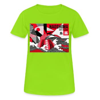 Naoshima Kunstinsel Muster in Rot Schwarz Weiß - Frauen T-Shirt atmungsaktiv - Neongrün - Vorne - AI Model Female 172 dark (172cm)