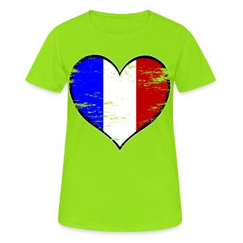Drapeau du cœur français utilisé - T-shirt respirant Femme - vert néon - Devant - AI Model Female 172 dark (172cm)
