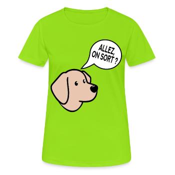 Chien Promenade - T-shirt respirant Femme - vert néon - Devant - AI Model Female 172 dark (172cm)