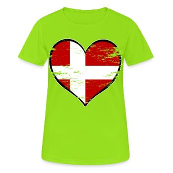 Drapeau du cœur du Danemark utilisé - T-shirt respirant Femme - vert néon - Devant - AI Model Female 172 dark (172cm)