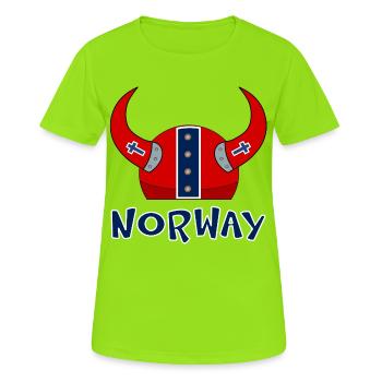 Norwegischer Flaggenhelm - Frauen T-Shirt atmungsaktiv - Neongrün - Vorne - AI Model Female 172 dark (172cm)