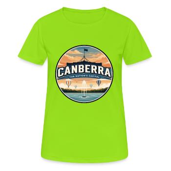 Retro Canberra Lake Burley Griffin-Abzeichen - Frauen T-Shirt atmungsaktiv - Neongrün - Vorne - AI Model Female 172 dark (172cm)