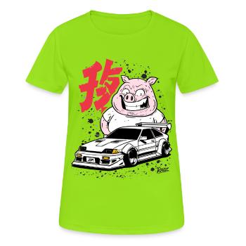 Pig Drift JP jdm Car - Women's Breathable T-Shirt - neon green - Front - AI Model Female 172 dark (172cm)