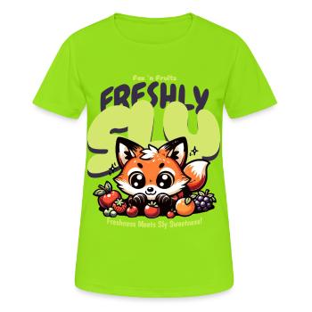 Cute Kawaii Fox with Fruits - Women's Breathable T-Shirt - neon green - Front - AI Model Female 172 dark (172cm)