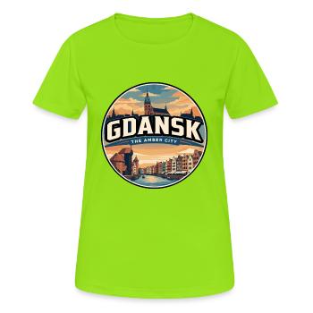 Retro Danziger Kranich-Reiseabzeichen - Frauen T-Shirt atmungsaktiv - Neongrün - Vorne - AI Model Female 172 dark (172cm)