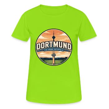 Badge de voyage rétro Dortmund U-Tower - T-shirt respirant Femme - vert néon - Devant - AI Model Female 172 dark (172cm)