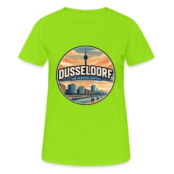 Insigne rétro de la promenade rhin de Düsseldorf - T-shirt respirant Femme - vert néon - Devant - AI Model Female 172 dark (172cm)