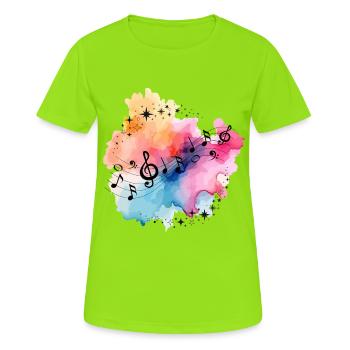 Music Notes Watercolor Colorful Stars T-Shirt - Women's Breathable T-Shirt - neon green - Front - AI Model Female 172 dark (172cm)