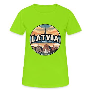 Insigne rétro de Riga à Points noirs de Lettonie - T-shirt respirant Femme - vert néon - Devant - AI Model Female 172 dark (172cm)