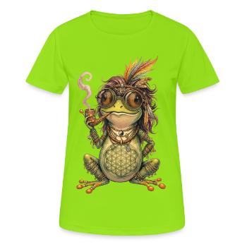 Watercolor Design: Boho Frog with Pipe and Feathers - Women's Breathable T-Shirt - neon green - Front - AI Model Female 172 dark (172cm)