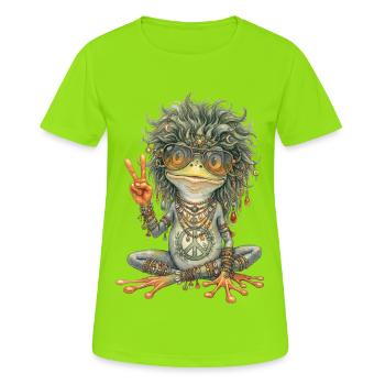 Aquarelle : Grenouille hippie avec le signe de paix - T-shirt respirant Femme - vert néon - Devant - AI Model Female 172 dark (172cm)