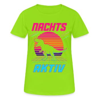 Nachts aktiv – Retro Dinosaurier im Neonlook - Frauen T-Shirt atmungsaktiv - Neongrün - Vorne - AI Model Female 172 dark (172cm)