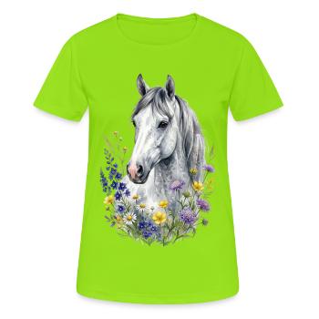 Grauer Schimmel mit Wildblumen - Frauen T-Shirt atmungsaktiv - Neongrün - Vorne - AI Model Female 172 dark (172cm)